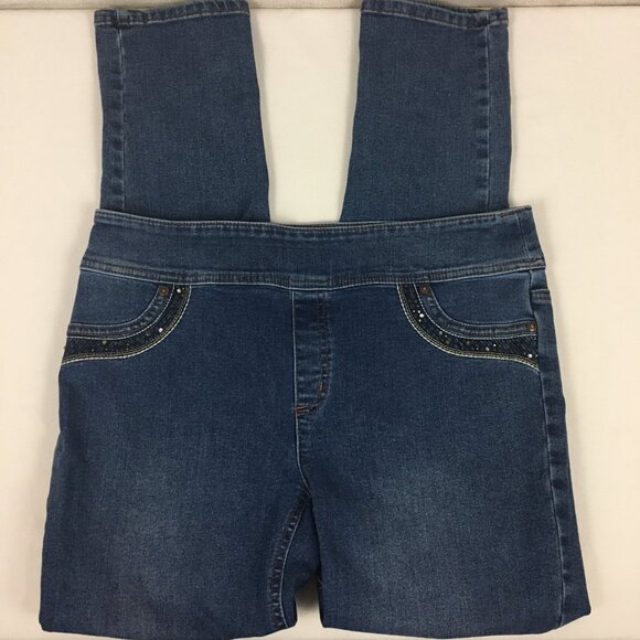 Chico's Pull-On Jeans Rhinestones Embellished Medium Wash Size 1 - Picture 2 of 12